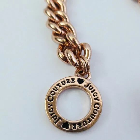 2013 Vintage Juicy Couture Rose Gold Heart Locket Bracelet Bow Toggle Closure - Picture 5 of 11